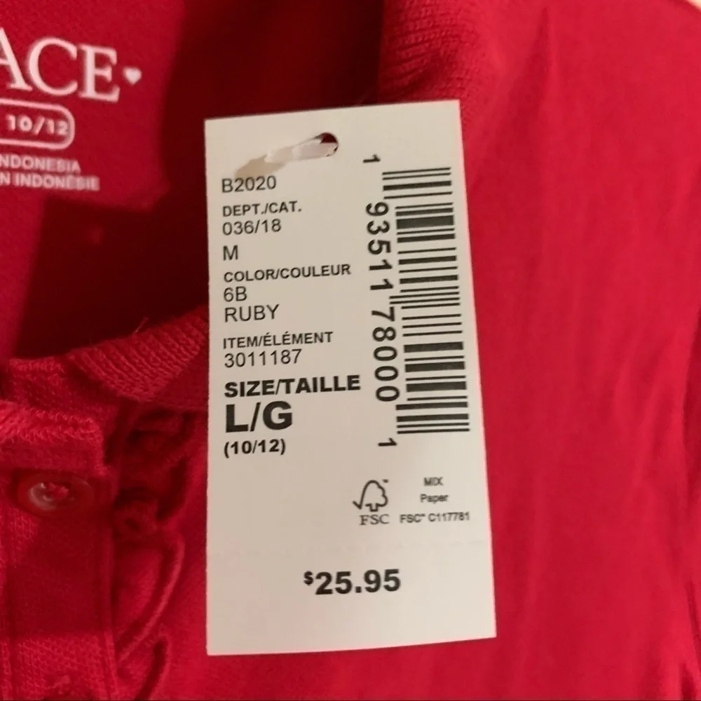 The Children’s Place Stretch Fabric Red Short Sleeve Ruffle Polo.  LG 10/12